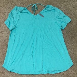 Turquoise V-Neck Tie-Back Tee Baydoll Honeyme